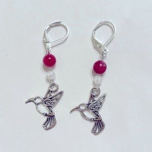 handmade 925 sterling silver pink hummingbird charm earrings leverback